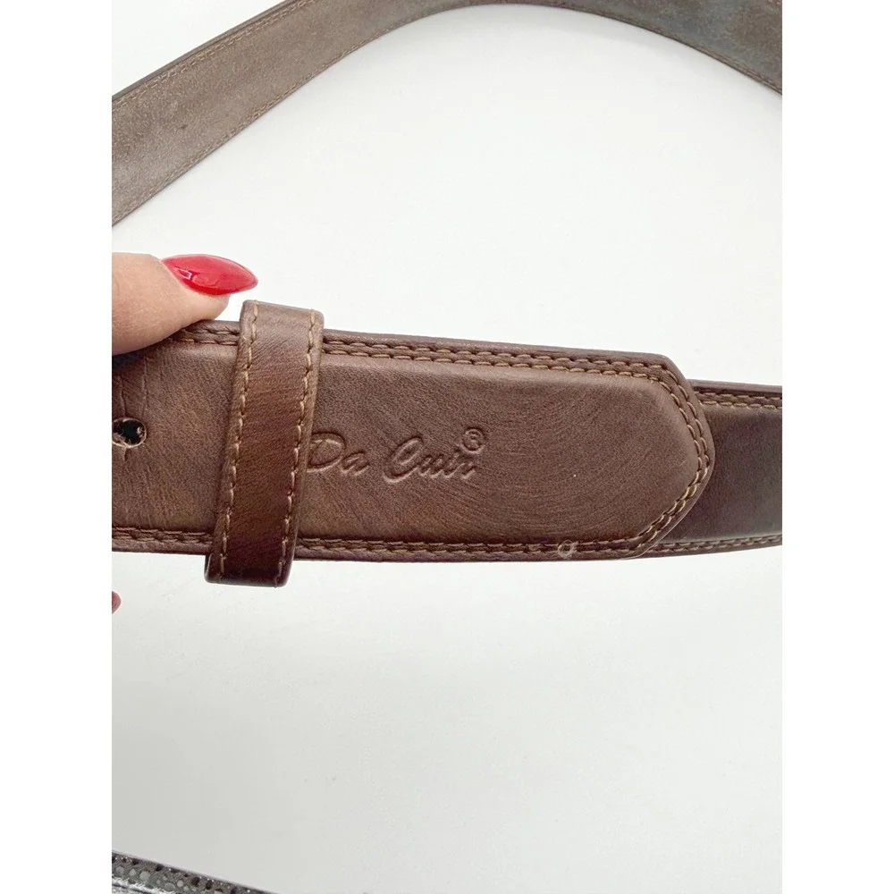 Da Cuir Mens Size 38 Brown Leather Belt Handmade‎ Silver Buckle Western Rustic